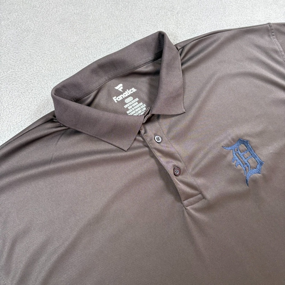 Detroit Tigers Polo Shirt Mens 2XL Brown Fanatics Baseball MLB Embroidered Logo‎